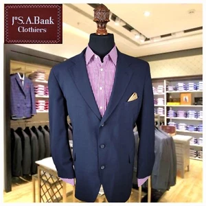 JOS A BANK Mens Blazer Slim Wool 46R Blue Three Button Sport Suit Coat Jacket - Picture 1 of 14