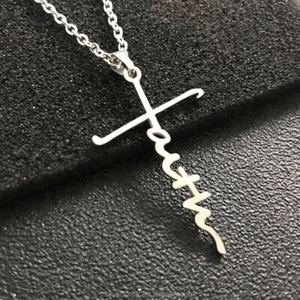 Silver Faith Cross Necklace, Stainless Steel - The Positive Christian - Picture 1 of 4