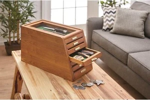 Collectors Cabinet Solid Wood Knives Coin Watches ELEGANT Display Case Glass Top - Picture 1 of 12