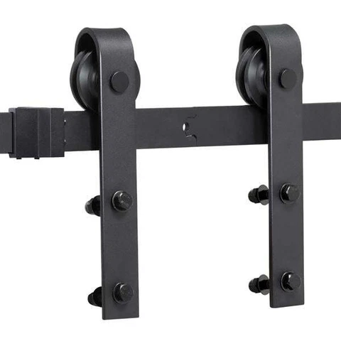 Antique Flat-tip Design Black Steel Single-door 6.6 Ft Sliding Track Barn Door Cover