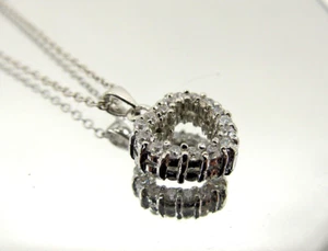 Cubic Zirconia Double Sided Heart Pendant Necklace with Clear Stones - NEW - Picture 1 of 4