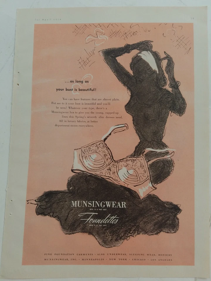 1944 Mujer Munsingwear Foundettes Rosa Sujetador Vintage Moda Lencería Anuncio Foto 1 de 1