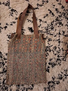 Indian Vintage Blanket Stitch Tote Bag Leather Strap Patterned - Picture 1 of 8
