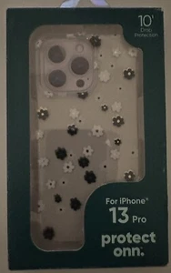 iPhone 13 Pro Handyhülle - ONN - Klar Schwarz Weiß Blumen - Aufprallschutz - Bild 1 von 2