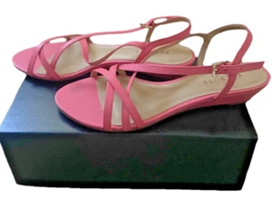 TALBOTS Capri Cross Straps Mini Wedge Pink Sandals Size 9.5 - Picture 1 of 3