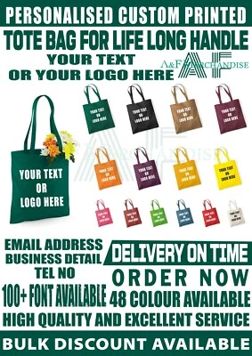 Personalisiert Organisch Lange Griffe Tote Wiederverwendbare Einkaufs Cotton Bag - Bild 1 von 2