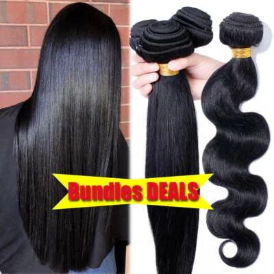 4Bundles/400G Brazilian/Indian Virgin Human Hair Extensions Weave Wefts Straight - Image 1 of 4
