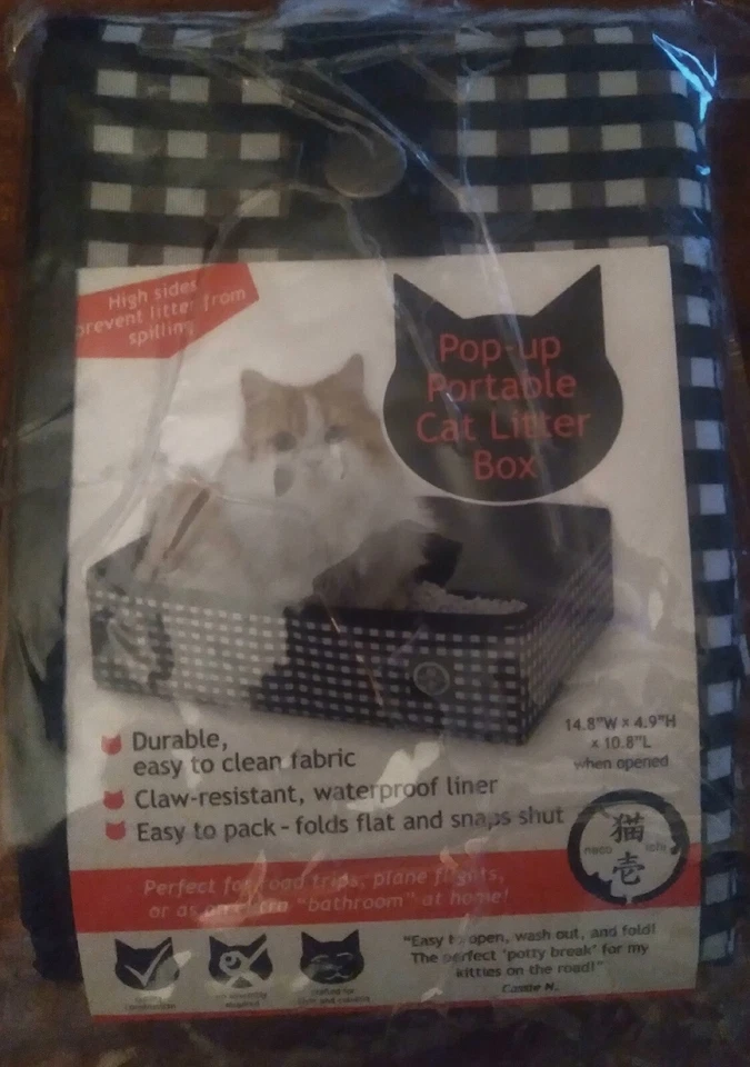Pop-Up Portable Travel Cat Litter Box Polyester Black & White  14.8”x4.9”x10.8” - Image 1 of 1