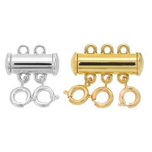 2Pcs Layering Necklace Clasps 2 & 3 Strands Slide Tube Lock Clasp, Silver & Gold - Picture 1 of 6