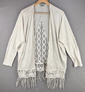 Cárdigan Charlotte Russe Marfil Flecos Encaje Espalda Boho Femenino Manga 3/4 Grande - Imagen 1 de 8