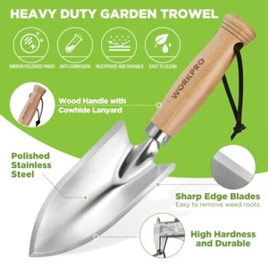 11" Heavy Duty Gardening Hand Trowel Stainless Steel Garden Shovel w/Wood Handle - Picture 1 of 9