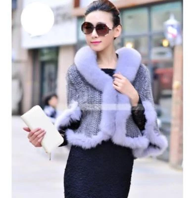 Abrigo bufanda chal capa cuello zorro piel visón tejido lavanda 100 % real R957 Foto 1 de 4
