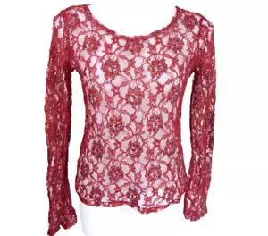 Top mediano para mujer Charlotte Russe de colección Y2K rojo encaje cuentas transparente hada grunge - Imagen 1 de 4