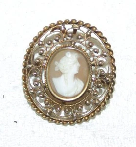 Alte Brosche / Anhänger Ansteck - Nadel Gold 9 ct mit Muschel - Kamee - Bild 1 von 5