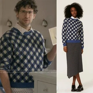Wales Bonner Argyle Merino Wool Blend Blue Cream Sweater Unisex Gold Buttons - Picture 1 of 17