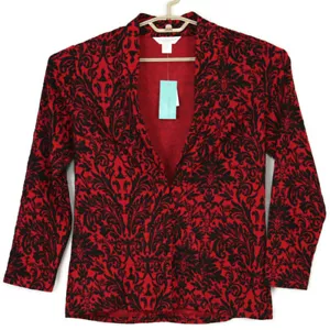 Christopher & Banks Womens Cardigan Jacket Petite Medium PM Red Black Damask - Picture 1 of 12