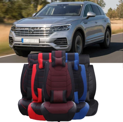 For Volkswagen Touareg PU Leather Front & Rear Car Seat Covers 2/5-Seats Cushion Foto 1 de 4