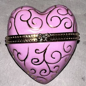 Pink & Gold~Heart Shaped~Hinged Trinket Box~I LOVE U~Trinket Inside~FREE SHIP. - Picture 1 of 11