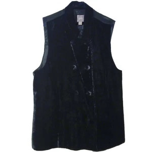 J.Jill Size M Black Crushed Velvet Double Breasted Rayon Silk Sleeveless Vest - Picture 1 of 6