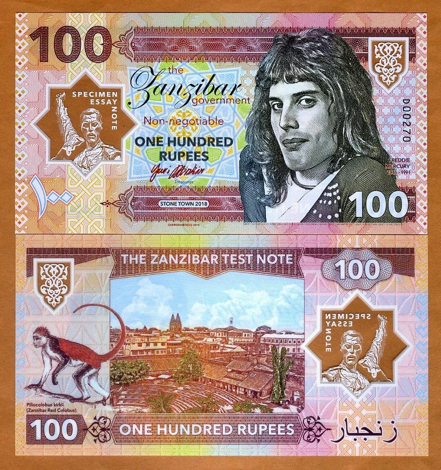Zanzibar Tanzania 100 Rupees 2018 Private Clear Window Polymer Freddie Mercury - Image 1 of 1