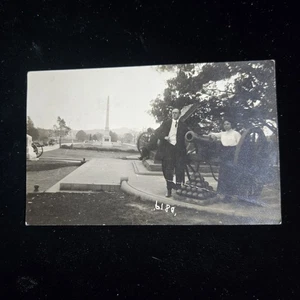 Postcard Real Photo RPPC Gettysburg Pa High Water Monument Cannon Tourists NOKO - Picture 1 of 2