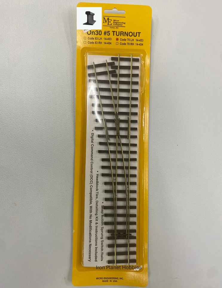 Micro Engineering ~ On30 Scale ~ Code 70 ~ #5 Turnout ~ Left Hand ~ 14-453 - Image 1 of 1
