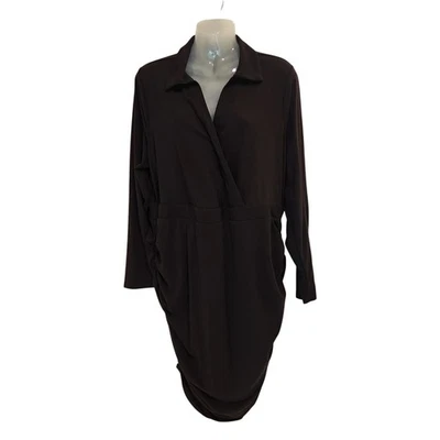 Vestido Camisa Midi Torrid Preto Ruched Lateral Manga Longa Envoltório Falso Festa Tamanho 2X - Imagem 1 de 4