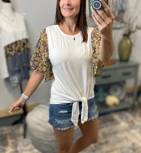Floaty Top Medium Yellow Floral Round Neck Sheer Sleeves Boho Festival Peasant - Picture 1 of 5