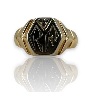Vintage Two Tone Signet Ring Inscribed 14KT 585 Yellow White Gold Ring Size 6.25 - Picture 1 of 5