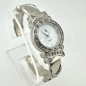 GC Watch Womens 25mm Silver Tone 6.8" Cuff Bracelet Rhinestone Bezel New Battery - Picture 1 of 13