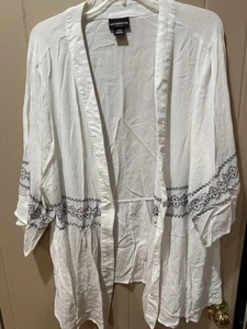Liz Claiborne Kimono Cardigan Damen 2X weiß vorne offen bestickt Boho Schößchen - Bild 1 von 3