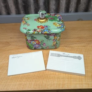 MacKenzie Childs Flower Market Green Enamel Recipe Box w/ Cards Glass Knob READ - Picture 1 of 17