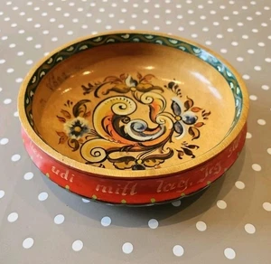 Norwegian Rosemaling hand painted round wooden bowl - Norway folk art - Picture 1 of 10