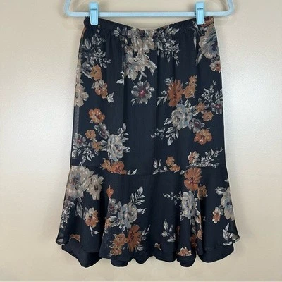 Bonworth Black Floral Boho Layered Pull On Midi Skirt Medium Petite Y2K Goth - Image 1 of 4
