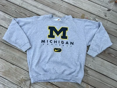Nike Center Swoosh Cuello Redondo Universidad de Michigan Fútbol Años 90 De Colección Grande Foto 1 de 4