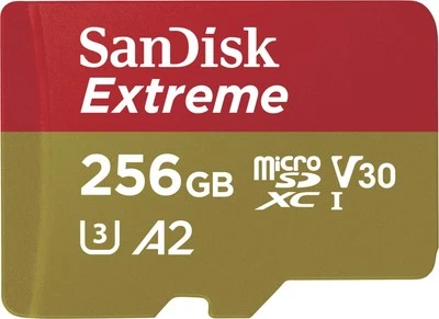 Sandisk Speicherkarte microSDXC Extreme 256GB 190MB/s A2 C10 V30 UHS + SDAdapter - Bild 1 von 2