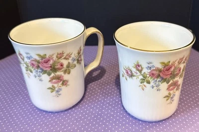 Royal Albert Moss Rose Coffee Tea Mug Mugs Bone China England Set Of 2 Vintage - Image 1 of 4