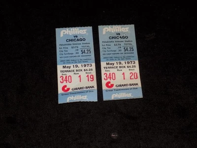 1973 may 19th phillies vs the chicago cubs 2 ticket stubs vet stadium - Image 1 of 3