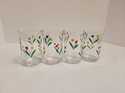 "Vasos de tulipán Libbey Jubilee vintage años 70 colores primarios 3,5"" ~ 5 oz" Juego de 4 Foto 1 de 3