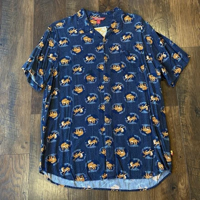 Camisa de rayón UnionBay para hombre "Junto a la piscina" grande L azul oscuro patrón de tigres hawaiano Foto 1 de 4