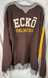 Vintage Rare Y2K Ecko Unlimited Spellout Logo Sweater Brown Size 3XL 100% Cotton - Picture 1 of 6