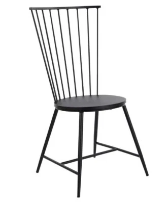 Asiento de silla de comedor lateral de cocina con respaldo de listones de metal negro estilo duradero barato resistente Foto 1 de 4