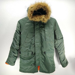 green parka with fur hood