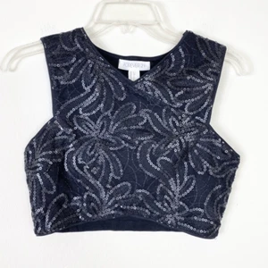 NWT Forever 21 Black Floral Sequin V Neck Sleeveless Crop Top Blouse Size S - Picture 1 of 4