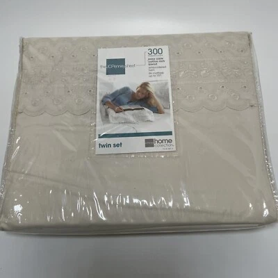 Vtg JCP JCPenney Home Expressions White Ivory Lace Trim TWIN Sheets Set - Image 1 of 4