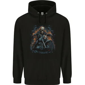 Skull Biker Motorcycle Motorbike Grim Reaper 12 Childrens Kids Hoodie - Picture 1 of 3