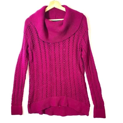 Calvin Klein Women's Sweater Cowl Neck Fuchsia Size Medium M Open Knit - Image 1 of 4