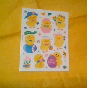 Vintage NEW - Easter-Spring-FUZZY Cute Little Chicks Stickers - Single Sheet - Picture 1 of 3