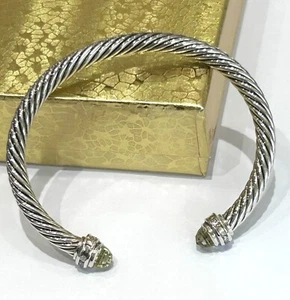 David Yurman Cable Peridot and Diamond Cuff Bracelet Sterling Silver - Picture 1 of 4