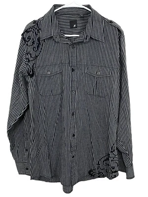 Camisa de Vestir J Ferrar JF Para Hombres XL Calce Moderno Negro Gris Rayas Manga Larga Cuello Foto 1 de 4